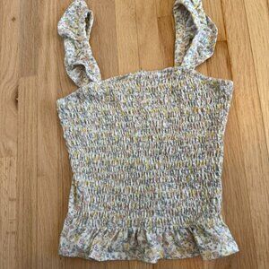 South Moon Under - Juniper Blue Smocked Floral Tank Top  Size XS